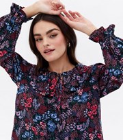 New Look Black Floral Frill Collar Blouse
